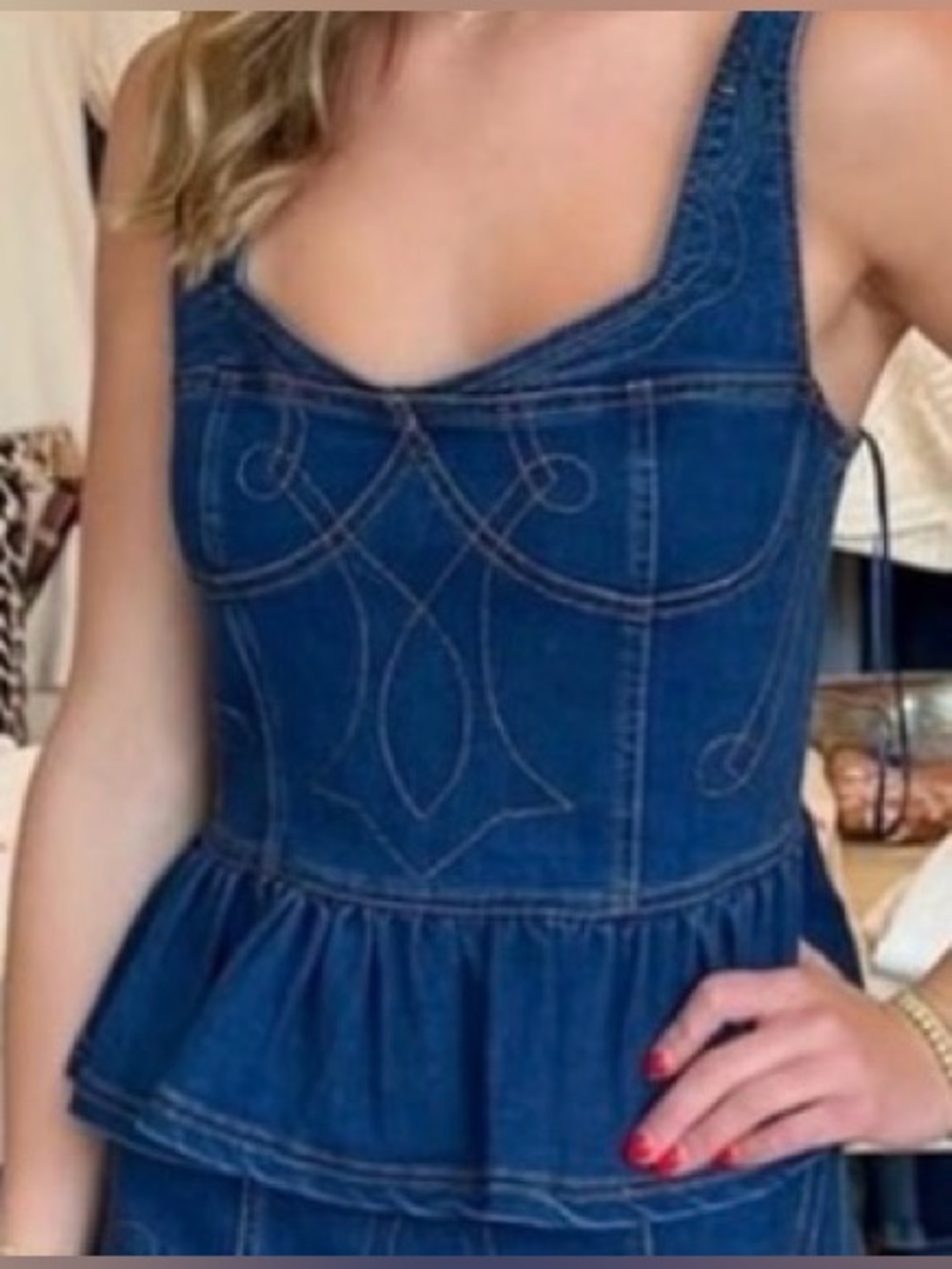 Moon River Blue Denim Peplum Top
